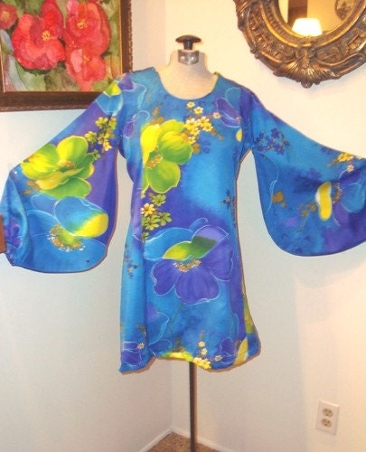 MOD Island PUFFY huge  SLEEVES resort VTG 1970s GODDESS Mini DRESS one of a kind OOAK