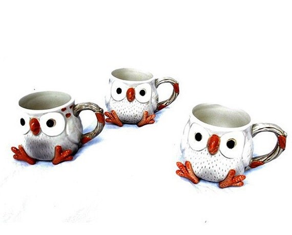Vintage Fitz Floyd Japan Owl Mugs cups hand by marinawilliams