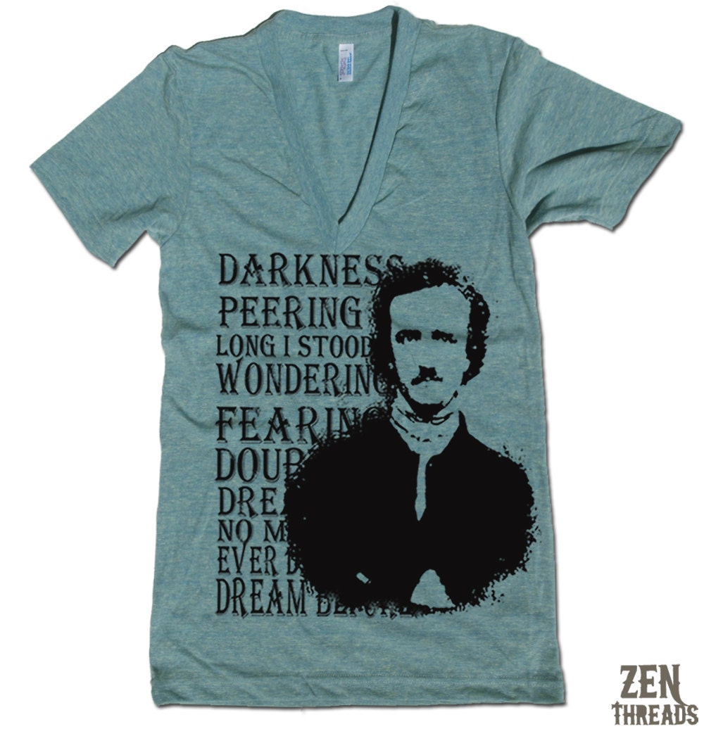 Unisex POE Raven Deep V-Neck T Shirt american apparel  XS S M L (10 colors available)