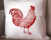 Urban ROOSTER Large Eco Throw Pillow Cover - 20x20 White & Red