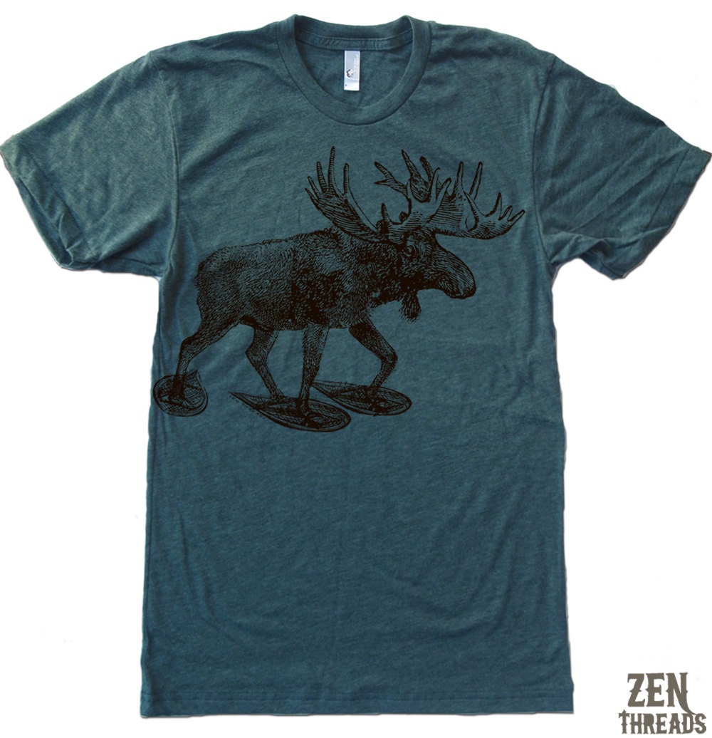 Men's MOOSE (in Snow Shoes) t shirt american apparel S M L XL (17 Color Options)