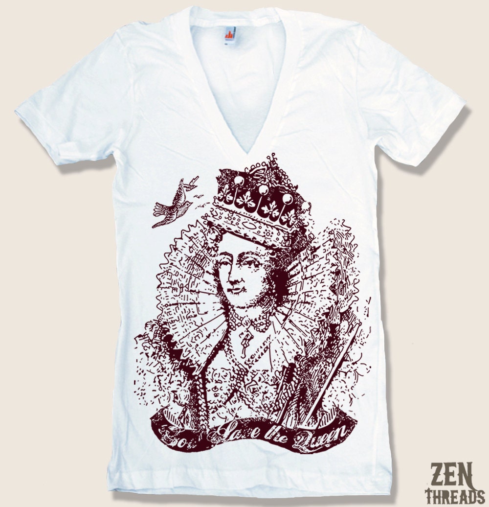 Unisex - God SAVE the QUEEN - Deep V-Neck T Shirt american apparel XS S M L (10 colors available)