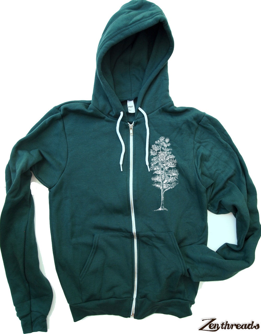 Unisex PINE Tree Flex Fleece Hoody in Forest - American apparel all sizes XS S M L XL