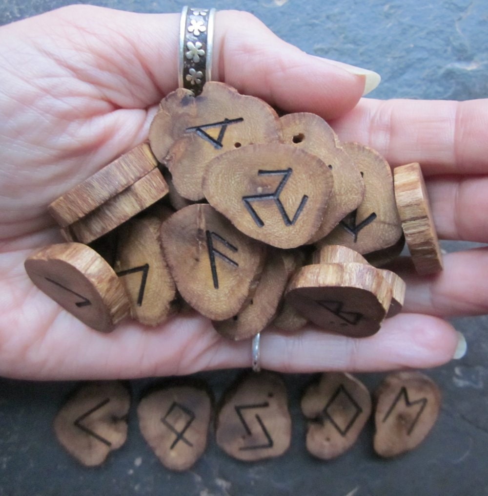 Small/Medium, Natural - Gorse - Wood Rune Set with FREE Matching Solar Talisman.