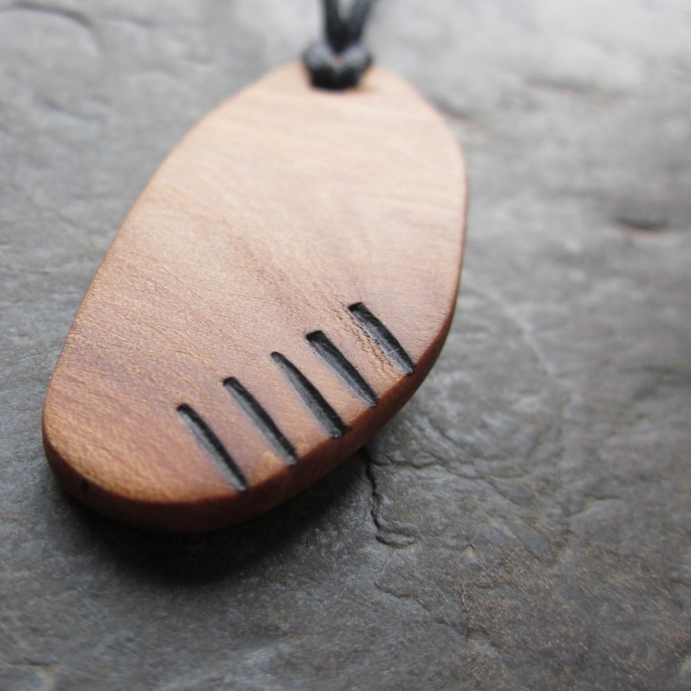 Superb Natural Wood Pendant - Apple/Quert - Unique "Secret Sigil" Ogham Design.