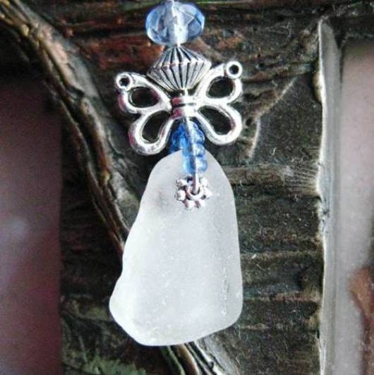 Seaglass Fairy Bookmark. Irish Beach Glass Beaded Bookmark. Blue Fairy Butterfly.