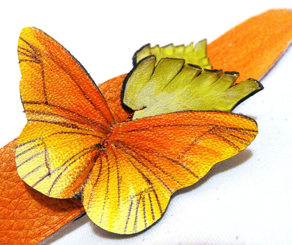 30% OFF SALE Leather bracelet with orange butterfly SALE