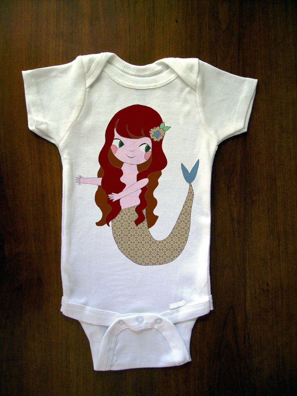 Redhead Mermaid Graphic Baby Bodysuit By TrulySanctuary, Great Baby Shower Gift, First Birthday Gift Or Party Favor