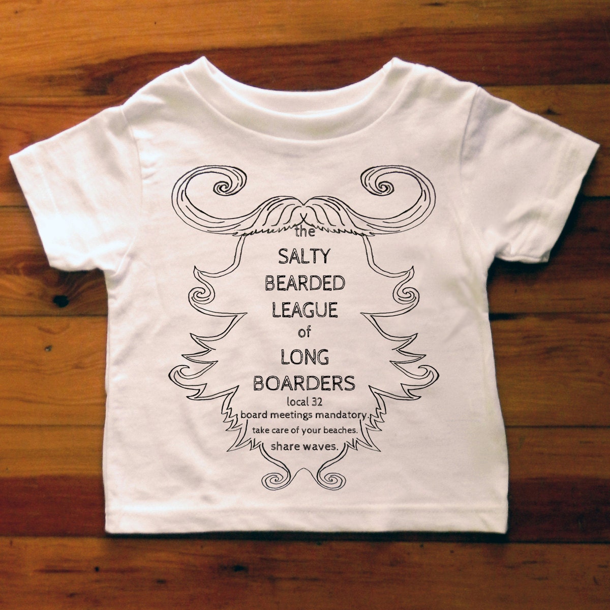 Salty Bearded League of Longboarders, Gray Line Drawing Surf Toddler T Shirt From TrulySanctuary, Great Birthday Gift Or Party Favor