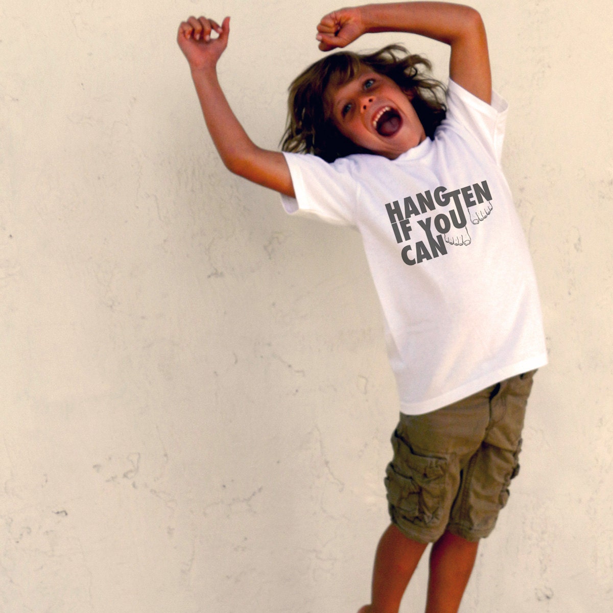 Hang Ten If You Can, Surf Tee In Infant, Toddler and Youth Sized Shirts, Gray Grey