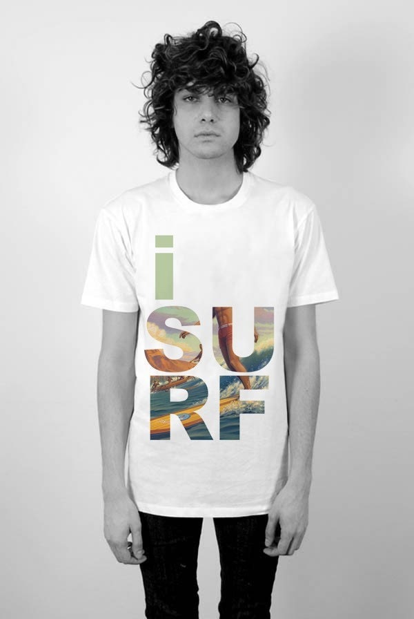 I Surf Men's Perfect Fit T Shirt T- Shirt Graphic Tee Ringspun Super Soft 100 Percent Cotton Fitted Crew Neck Top Knit White