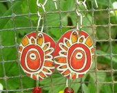 Red Flower Earring Glass Beads Sterling Handmade