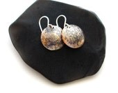 Small Moon Earrings in Copper and Reticulated Silver
