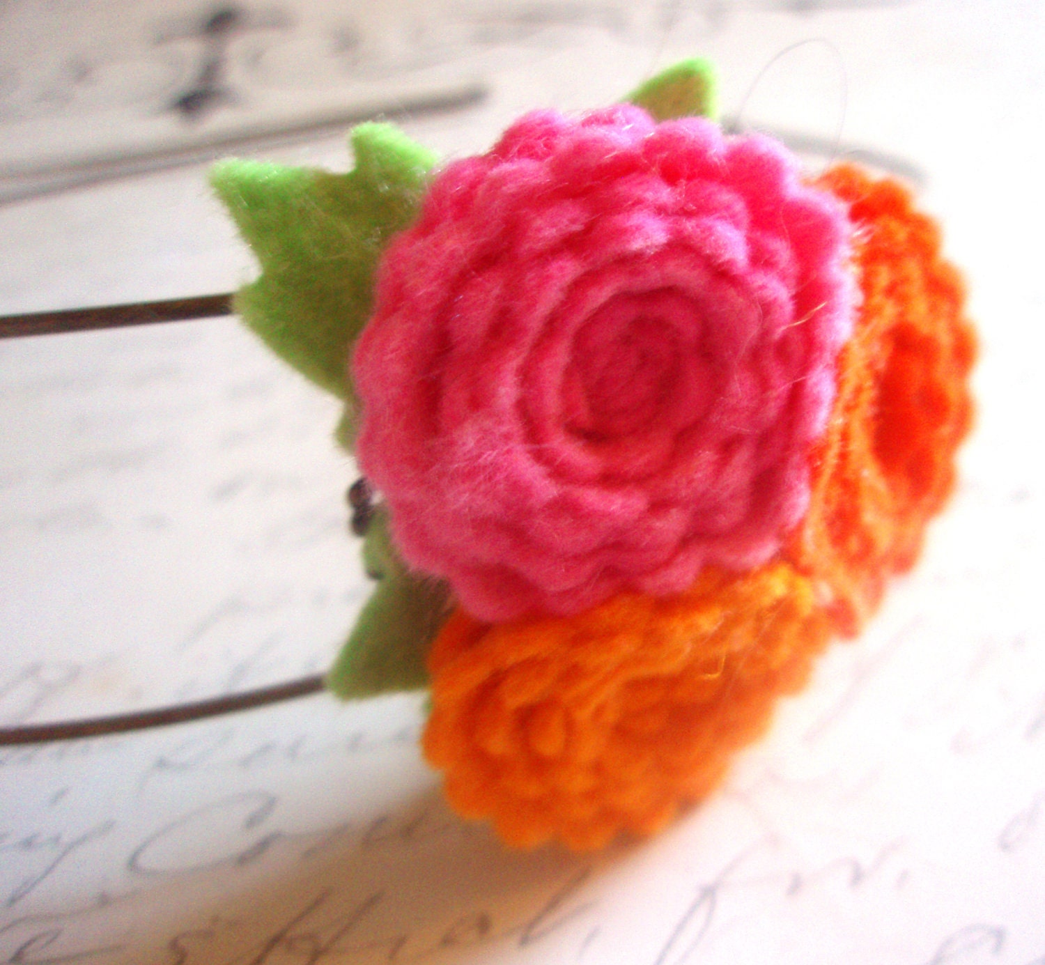 Headband - Bright Summer Blooms Antiqued Brass Headband - Wool Felt Applique Headband - Fun and Feminine Hair Accessory