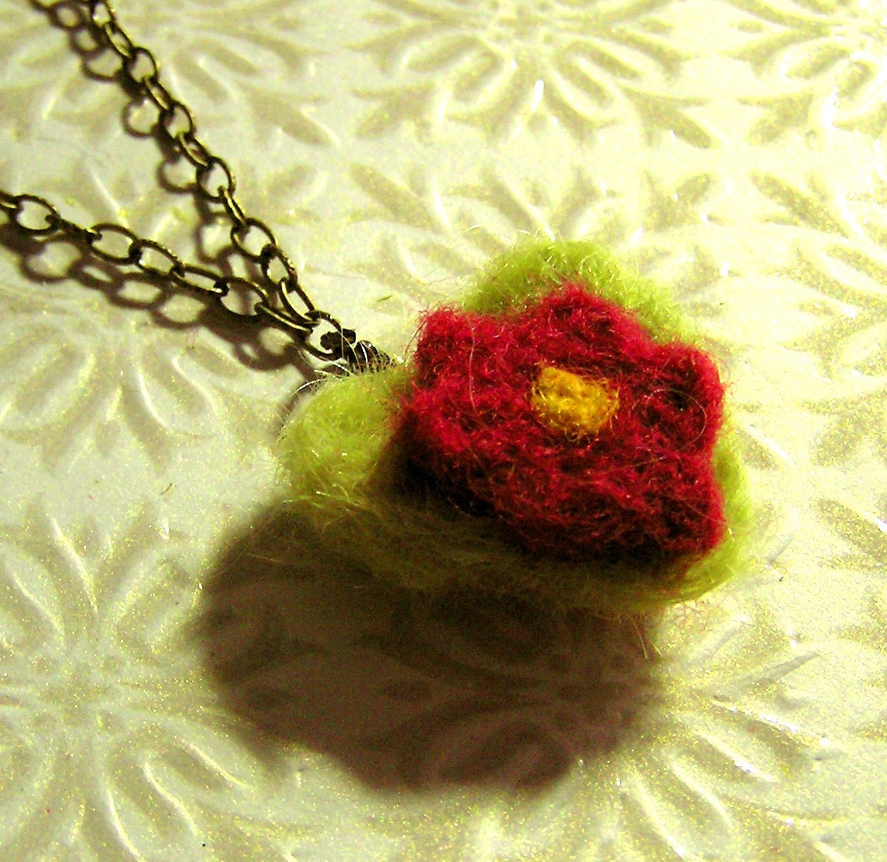 Needle Felted Flower and Heart Necklace -- You Choose the Colors