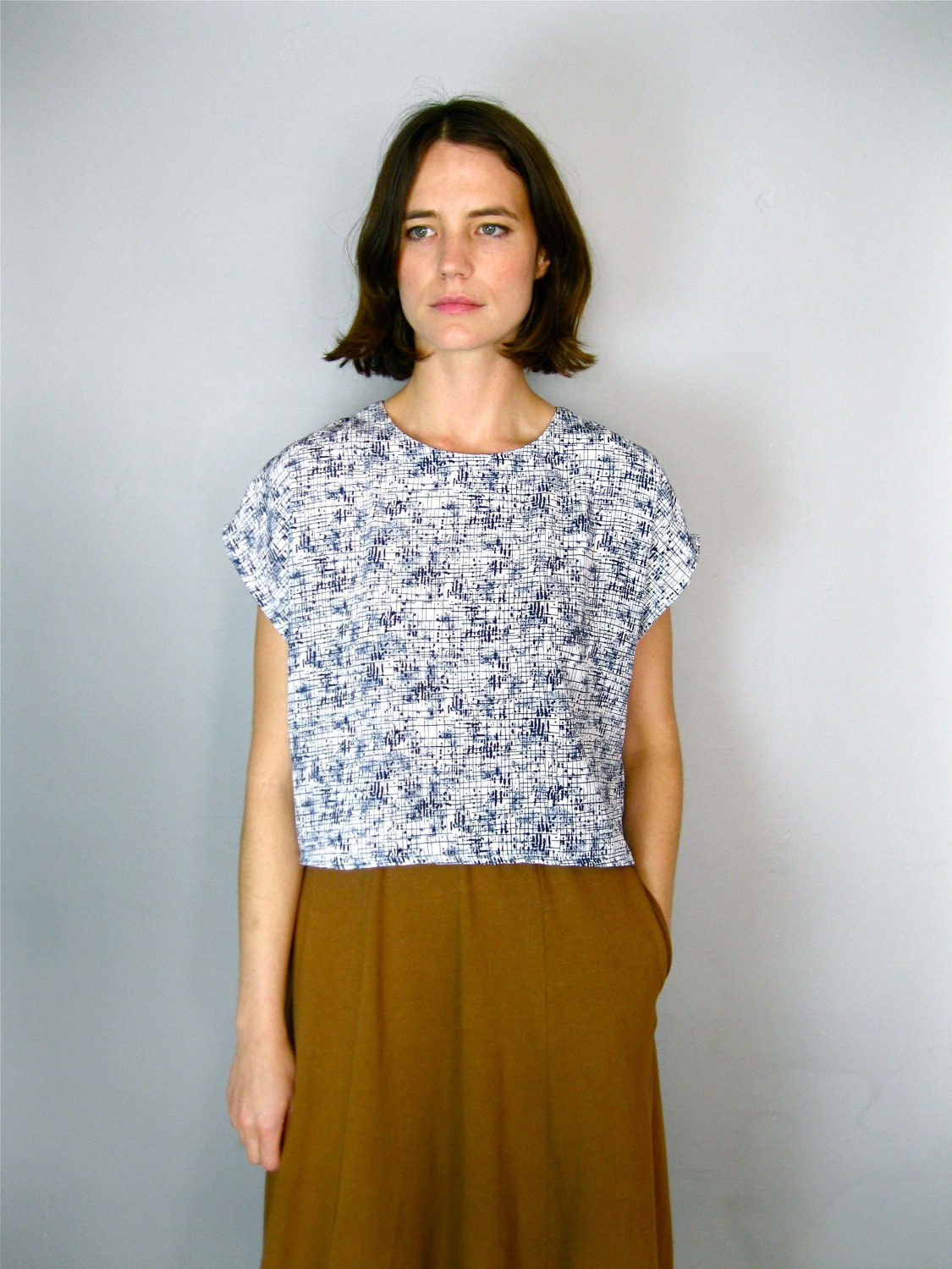 Adorable Blue & White Patterned Crop Top
