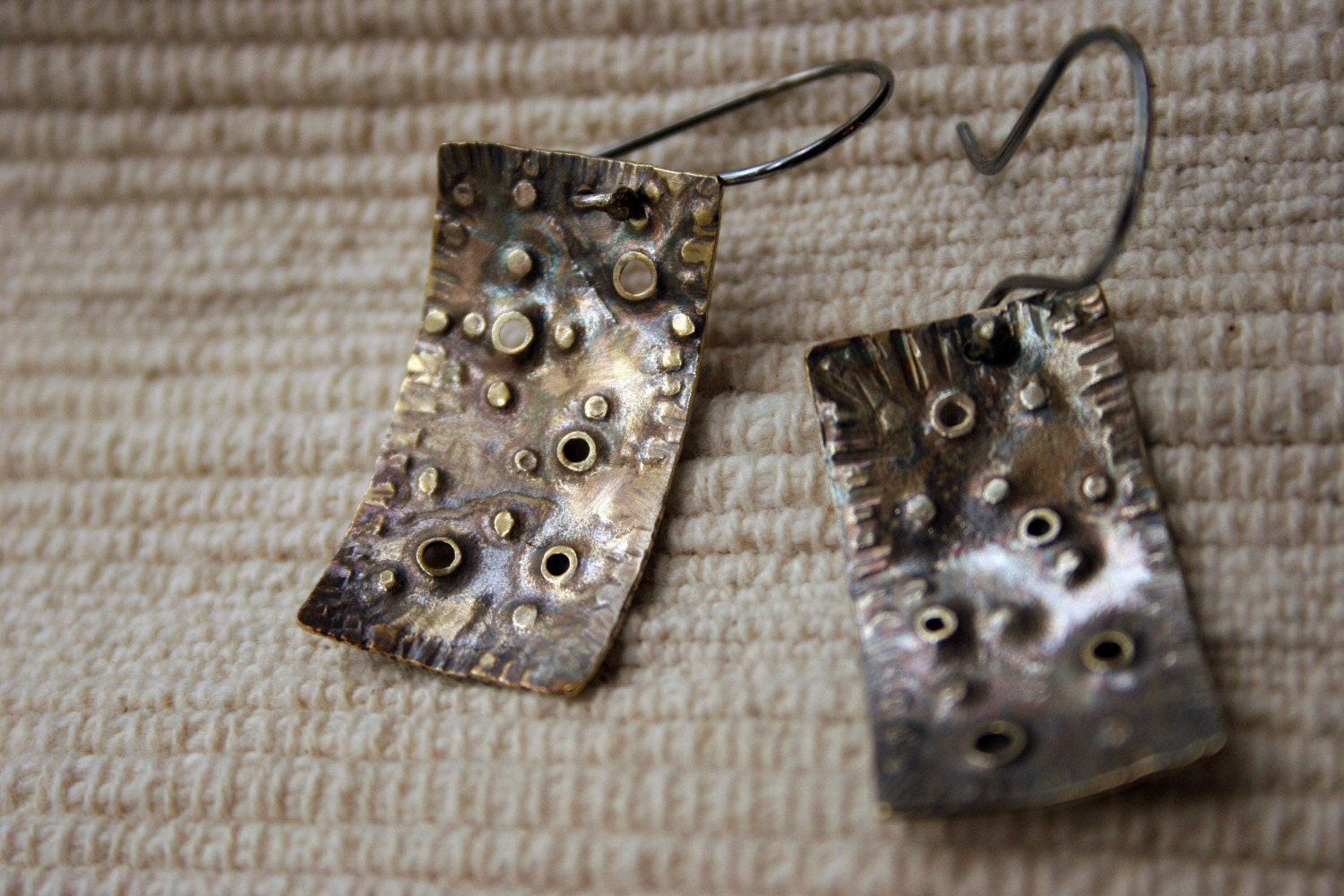 Magic Holes Brass and Sterling Silver Earrings