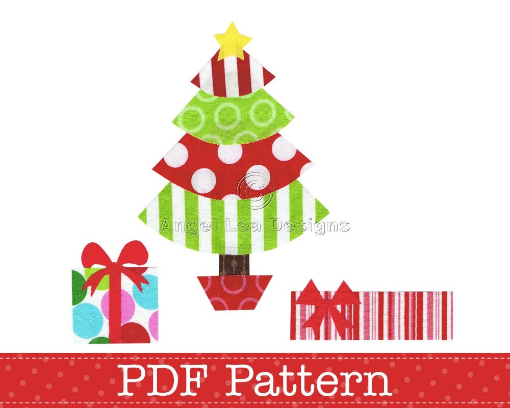 Christmas Tree and Presents Applique Template, Gifts, DIY. PDF Pattern by Angel Lea Designs, Instant Download Digital Pattern