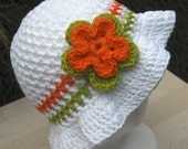 Floppy Sun Hat Crochet White with Flowers  Your Choice of Colors & Size Handmade Crochet