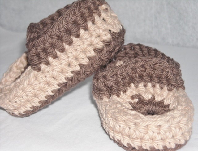 6 to 12 Month Crochet Baby Moccasin Booties Infant Toddler Chocolate Brown and Tan Many Colors and Sizes available