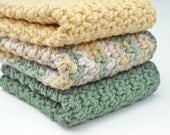 Crochet Kitchen Dishcloths Cotton Handmade Sage Green and Country Yellow Set of 3