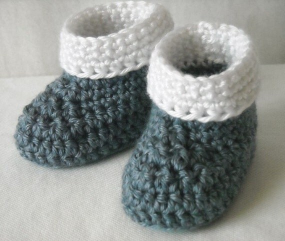 Crochet Cuff Booties and Hat Set 0 to 6 Months Baby Boy Soft Denim Blue Other sizes available