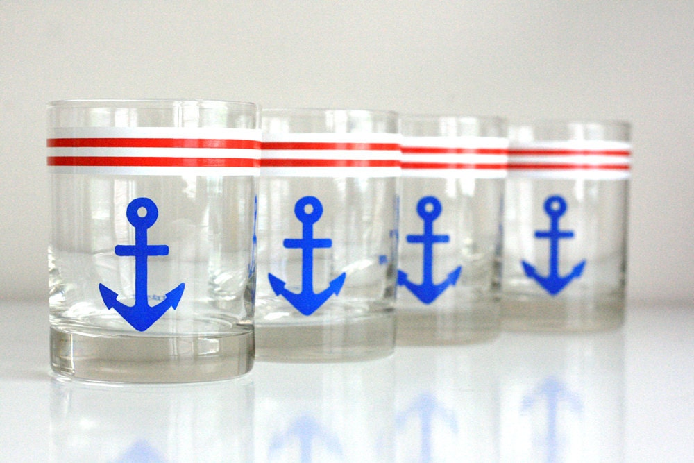 Set of Four Vintage Anchor Glasses
