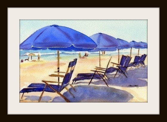 Beach Chairs, Watercolor Print