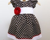 Boutique Style Brown and White Polkadots Peasant Dress - Size 4T - ON SALE
