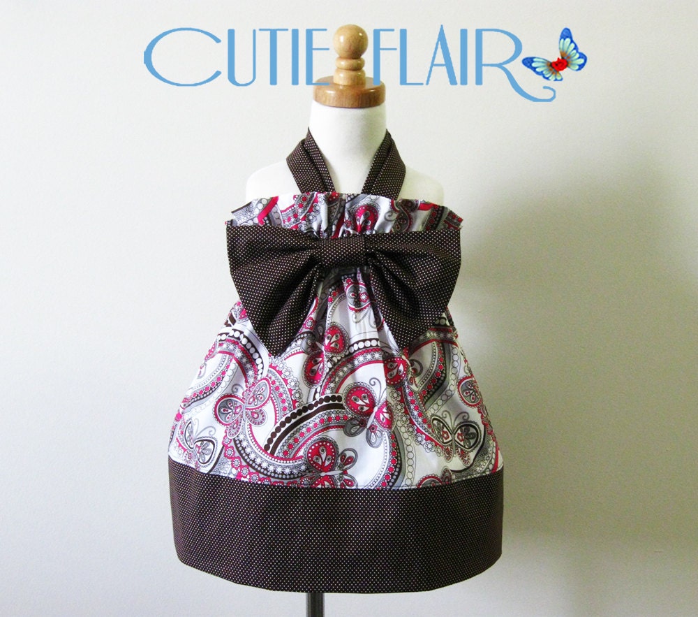 Halter Dress Whimsi Butterfly  Hot Pink/Brown Print and Bow Size 2T - ON SALE
