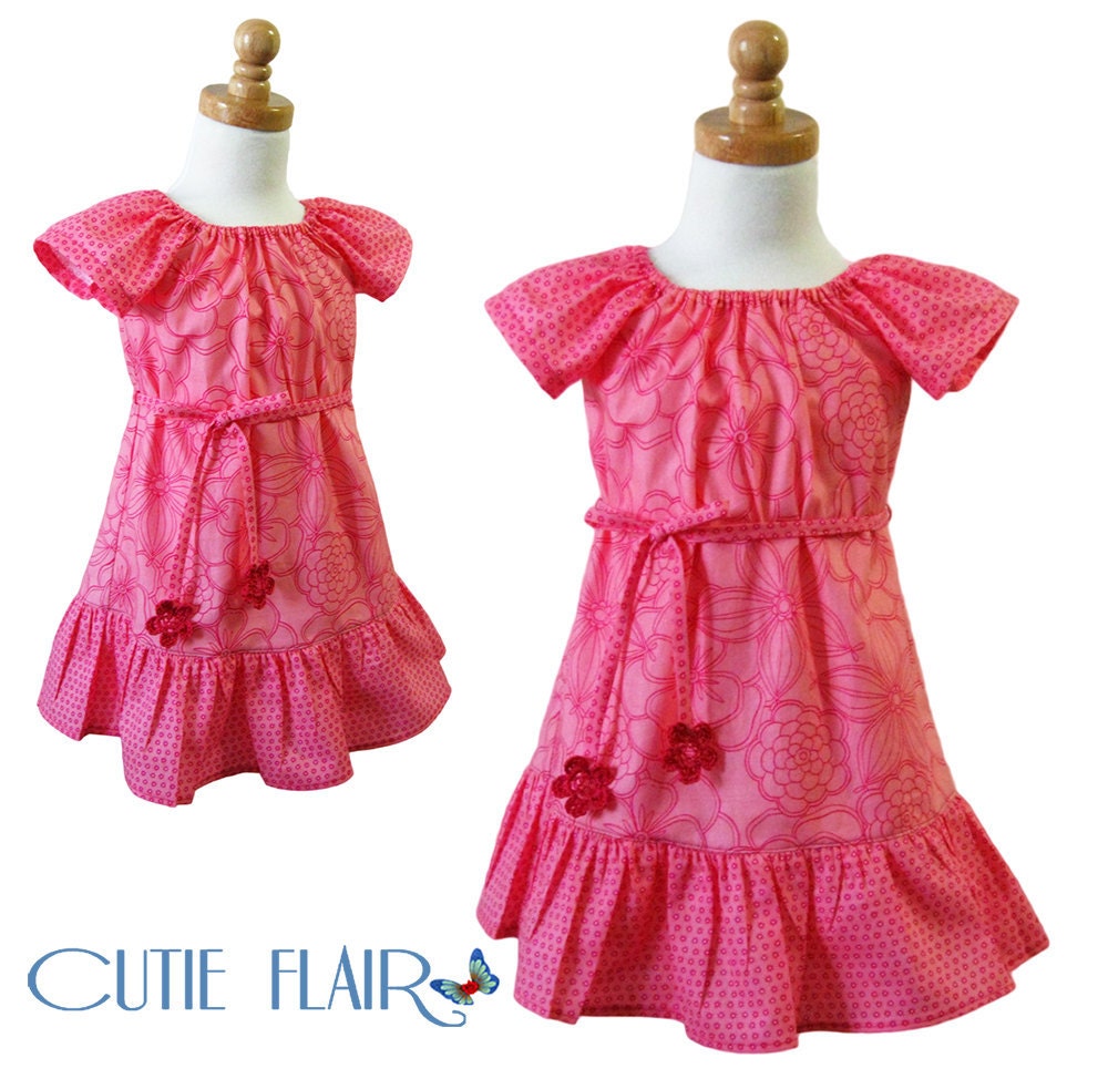Boutique Style Peasant Dress Hot Pink Tones and  Crochet Flowers Size 2T- ON SALE