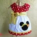 Boutique Style Minnie Dress Red Polkadots, White and Yellow with Applique