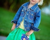 Girls Skirt...Buy 2 get 1 FREE ... kelly green corduroy skirt with flower pocket....baby...toddler...girl