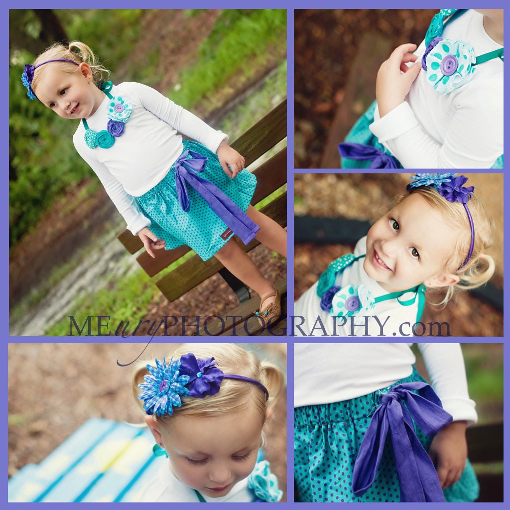 Buy 2 skirts get 1 FREE.... The Turquoise and purple polka dot Twirl Skirt...handmade childrens clothing by laken and lila