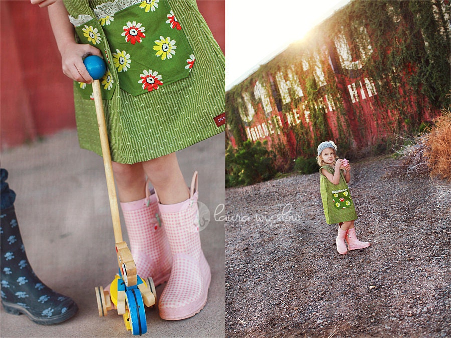 Childrens Clothing .....The Ana Vintage Vibe Peasant Dress...featuring floral and lace pocket..childrens clothing by laken and lila