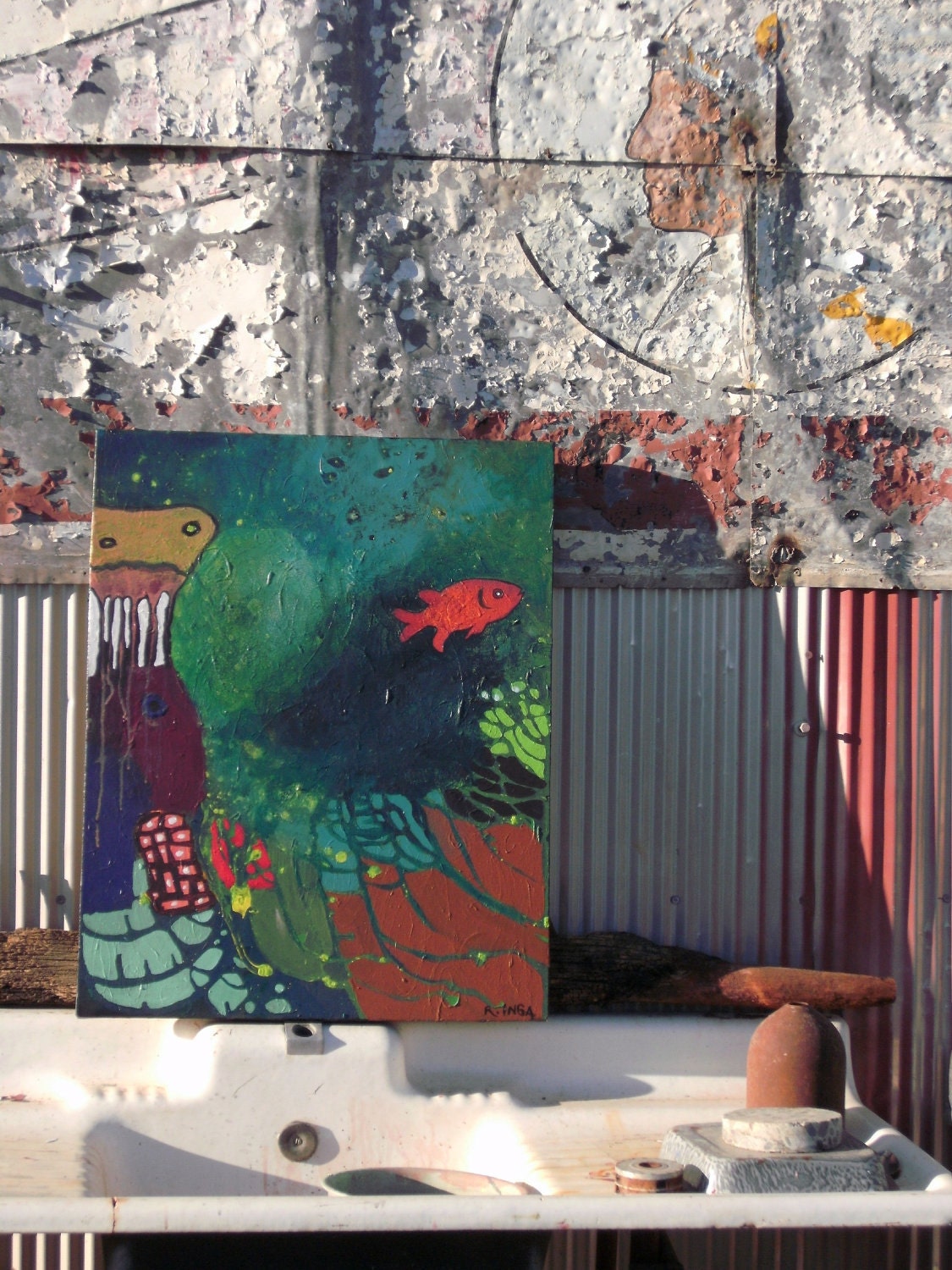 we are the edge to the glimmering world.  Original mixed media artwork by Roz Inga.