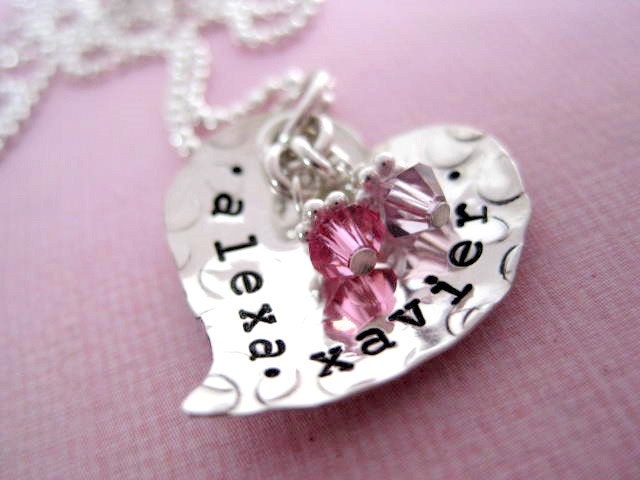 Bubbled Up Sassy Cup of Love - Hand Stamped and Hammered Name Necklace with Swarovski Birthstones