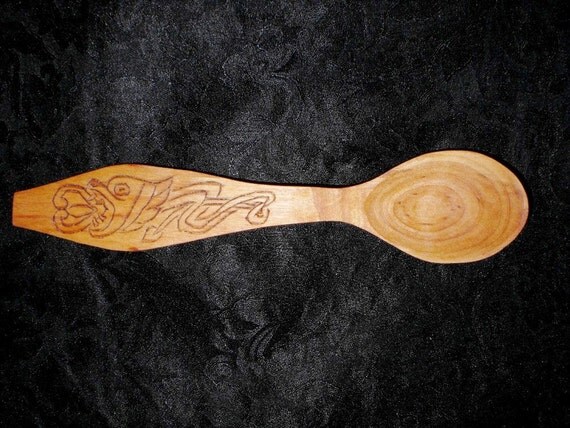 Items similar to Hand Carved Celtic Dragon Condiment Wooden Spoon on Etsy