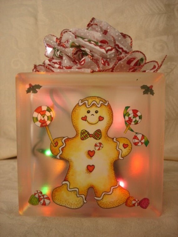 Mini Gingerbread Decorated Glass Block by Sandiescreations on Etsy