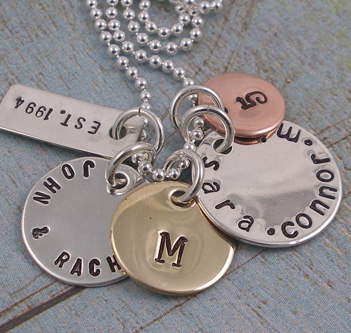 Hand Stamped Jewelry - Personalized Necklace - Personalized Mothers Necklace - FAMILY MEDLEY