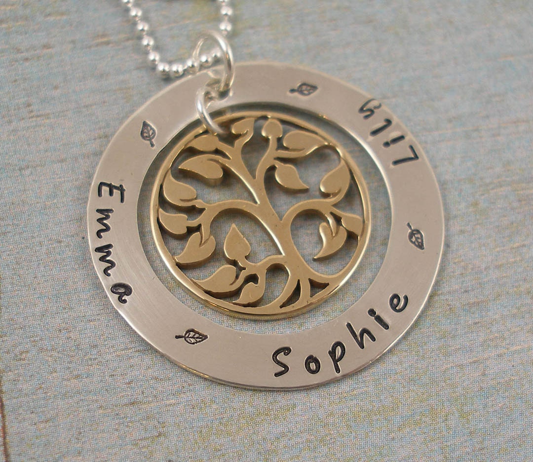 Hand Stamped Necklace - Personalized Jewelry -  Family Tree Necklace - Mommy Necklace - Fall Personalized Jewelry