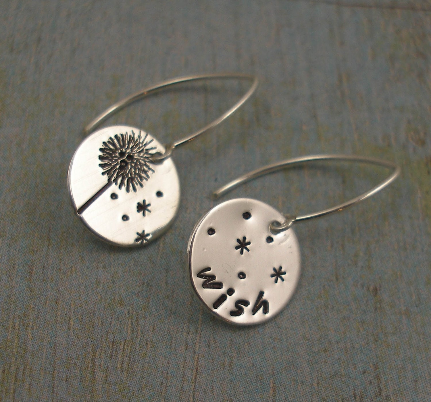 DANDELION WISH.... Hand Stamped Earrings - Sterling Silver Hand Stamped Earrings