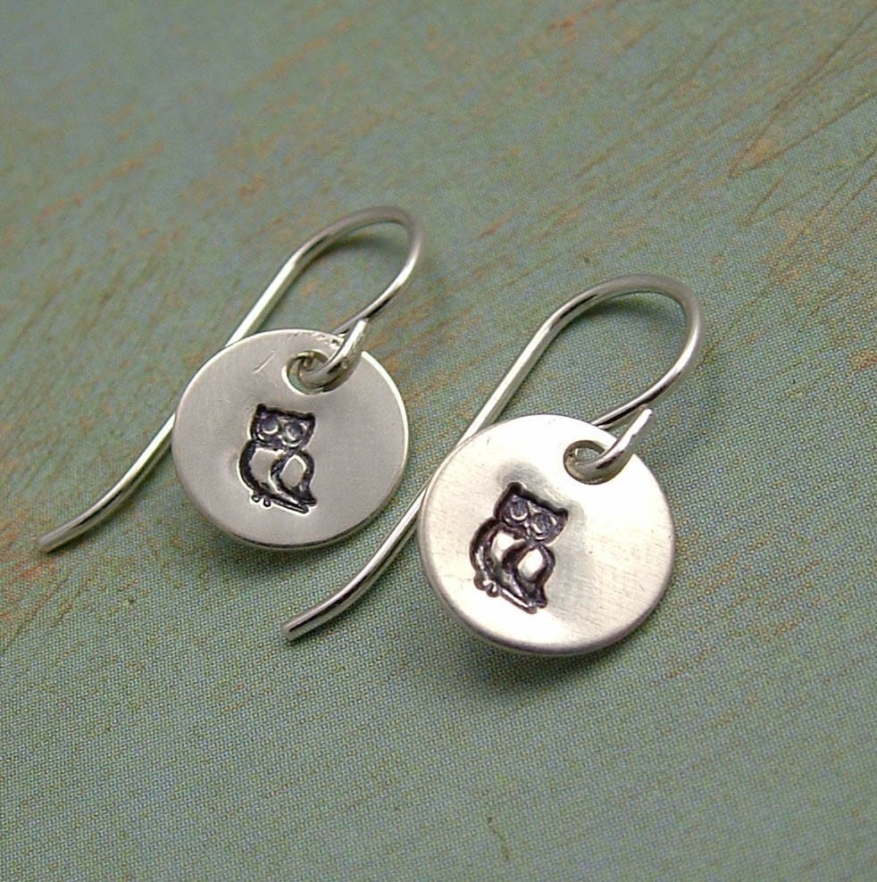 GIVE A HOOT.......... Hand Stamped Owl Sterling Silver Dangle Earrings