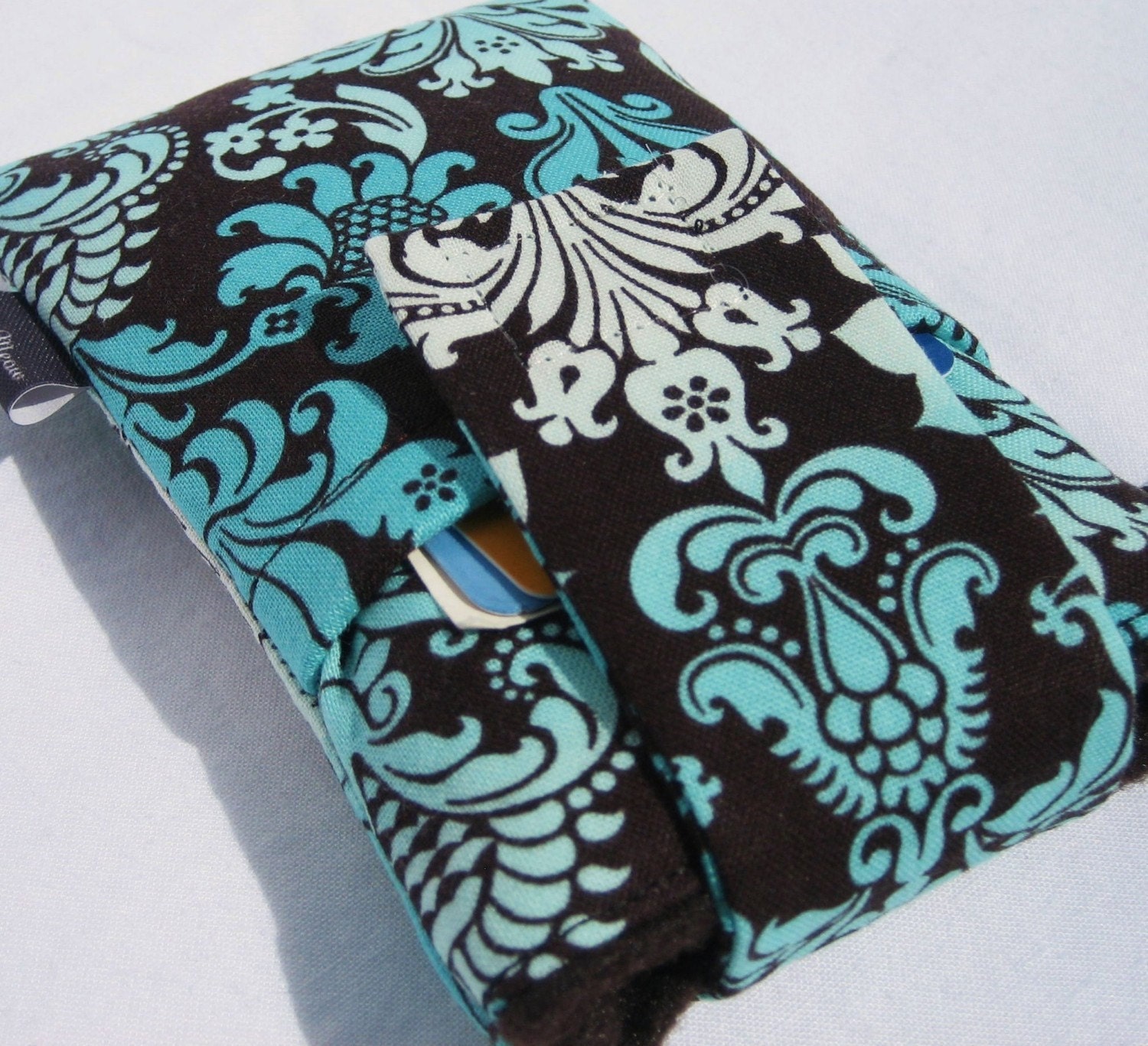 Blackberry, iPhone, iPod Droid CASE with  POCKET - Aqua Ombre Damask