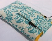 iphone5 cover,Droid, Iphone IPod Touch CASE PADDED with Cover and Pocket -- Aqua Damask