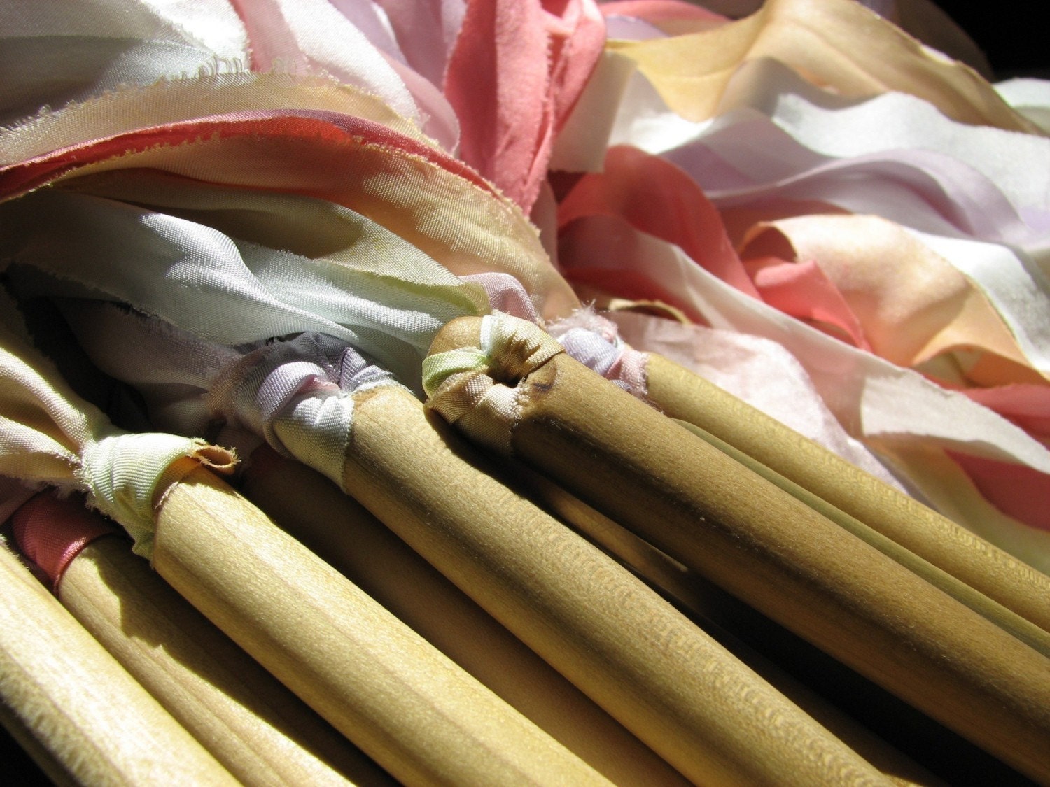Naturally Dyed Silk Ribbons Streamer Stick