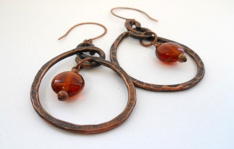 Christmas In July Sale Hammered Copper Earrings