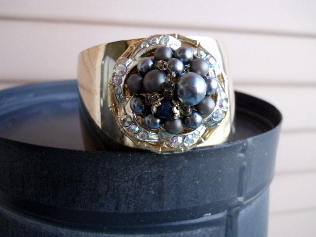 Wide Cuff Bracelet With Vintage Jewelry Adornments
