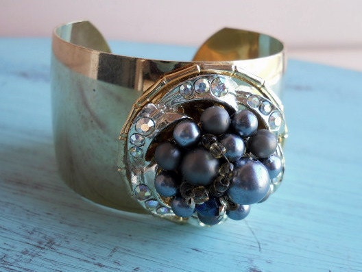 Wide Cuff Bracelet With Vintage Jewelry Adornments