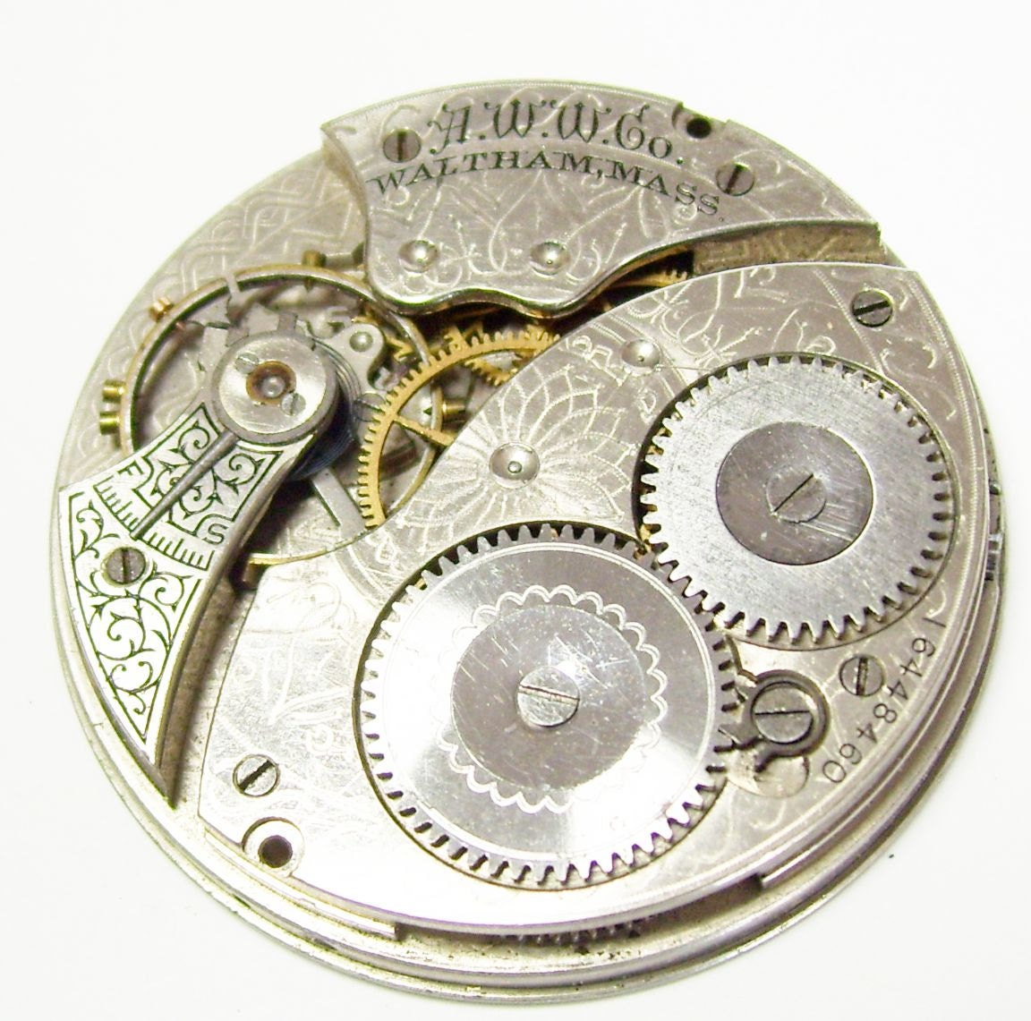 Antique Silver Vintage Waltham Pocket Watch Movement Circa 1908 Assemblage Art Supplies